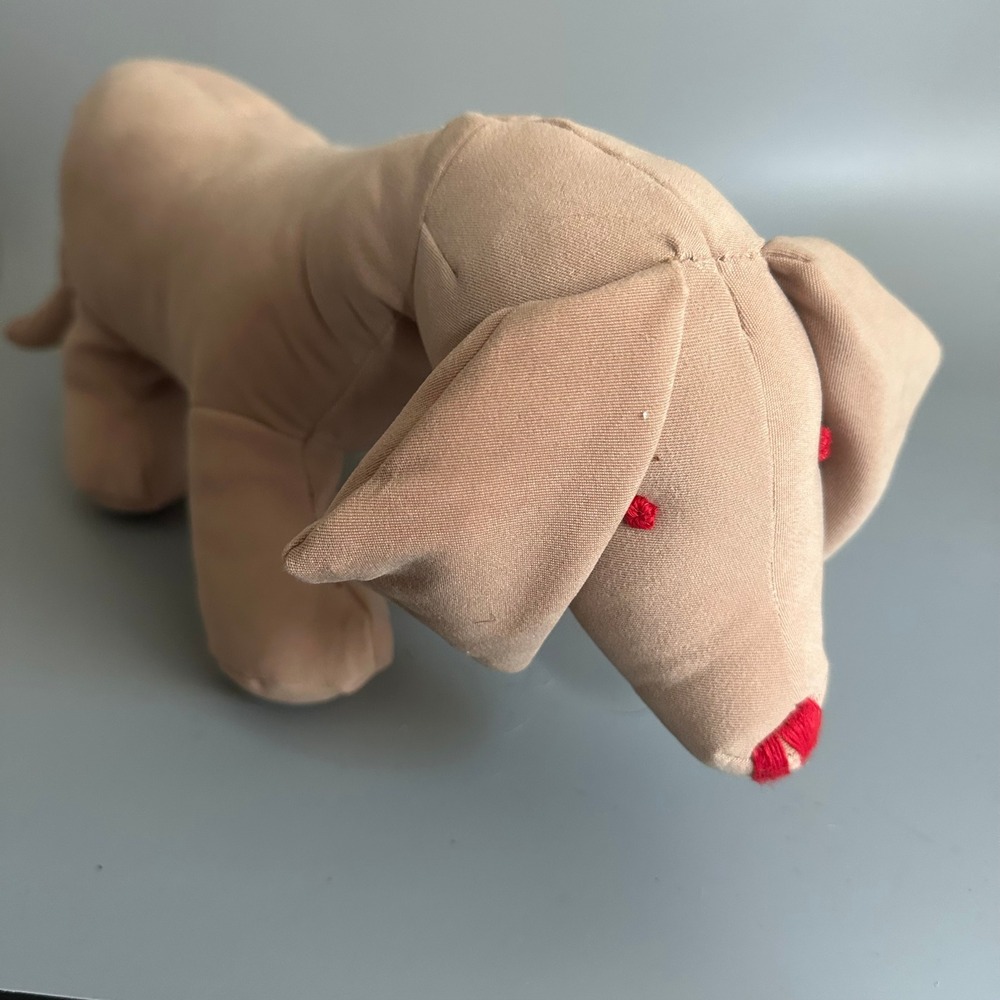 Vintage Baby Gap Dachshund Dog Plush Tan Twill Red Embroidered Eyes Stuffed Toy